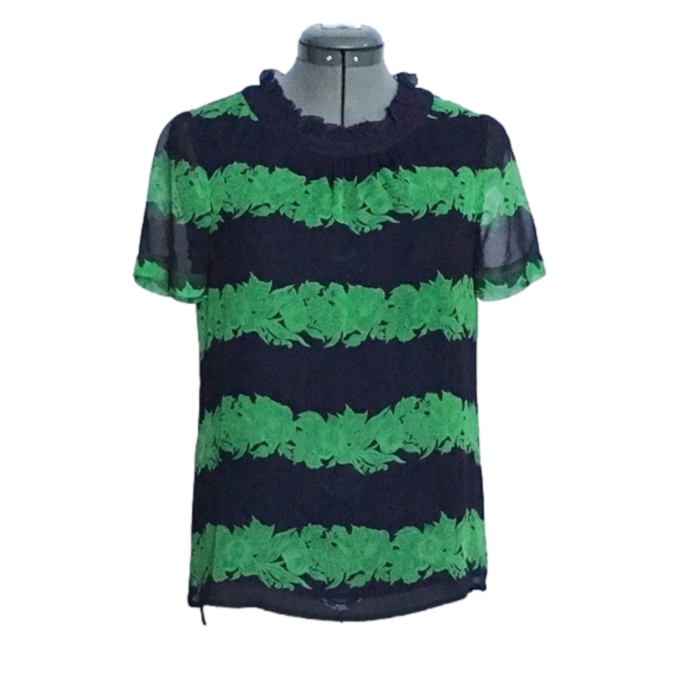 J. Crew Silk Ruffle Top In Beanstalk Stripe